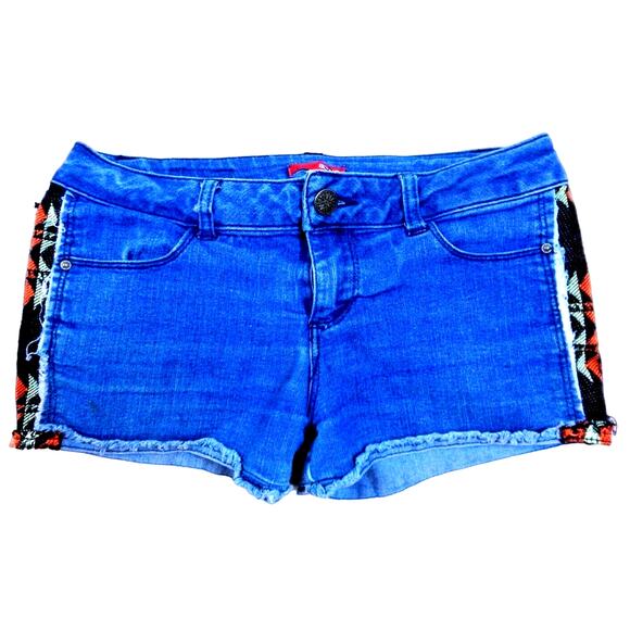 Bongo Juniors Denim Cut-Off Aztec Print Shorts Size 3 Frayed Hem - Picture 1 of 8